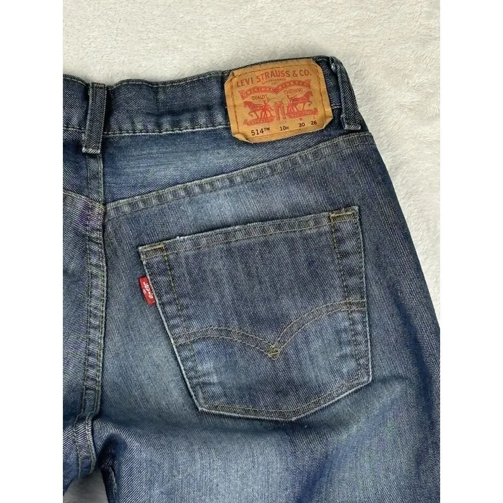 Levi's 514 Jeans Boys Blue Slim Straight Size 10M Husky 30x26 (30x27 Measured)‎